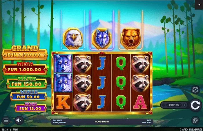 3 Apex Treasures - glavni igralni zaslon z vrtljaji 5x3